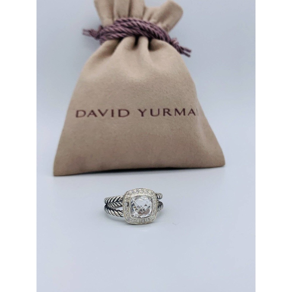 David Yurman Petite Albion Ring with White Topaz and Diamonds Size 6